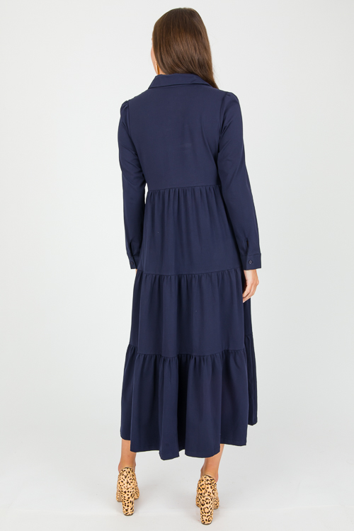 Knit Tiered Midi, Navy