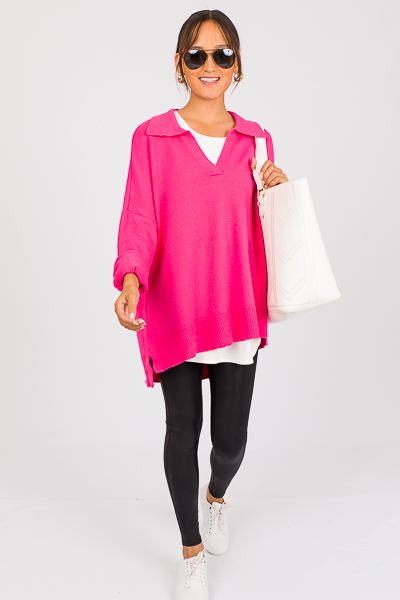 Brodie Collared Sweater, Hot Pink
