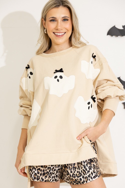 Boo Bow Sweatshirt, Taupe