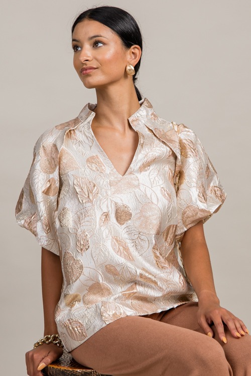 Jacquard Leaf Blouse, Rose Gold