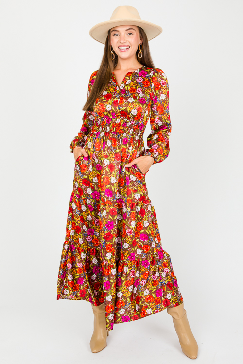 Silky Floral Maxi, Brown