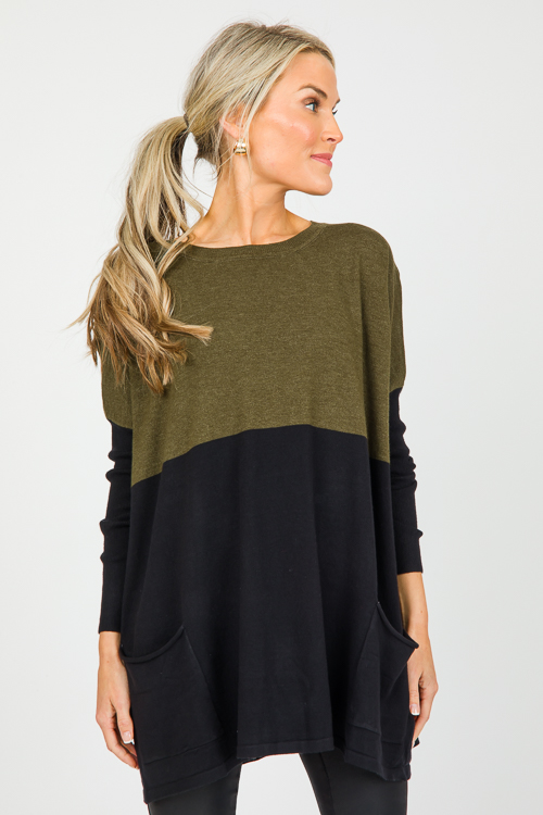 Split Pocket Sweater, Olive/Black