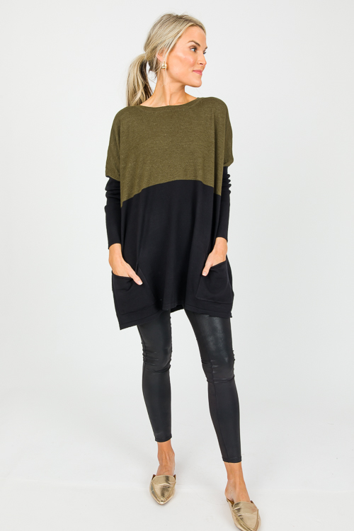 Split Pocket Sweater, Olive/Black