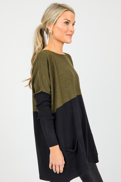 Split Pocket Sweater, Olive/Black