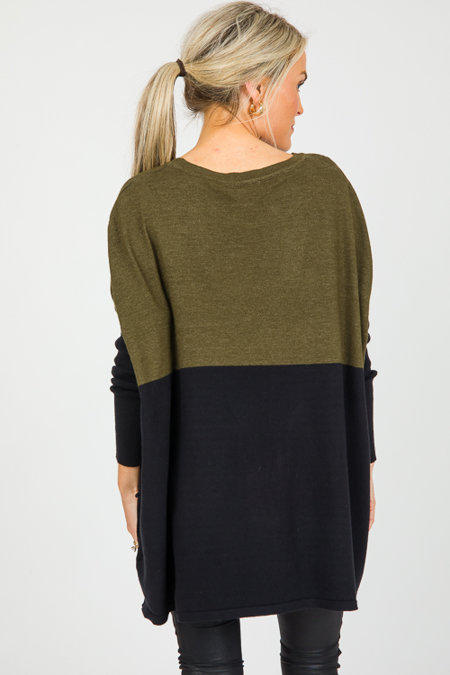 Split Pocket Sweater, Olive/Black