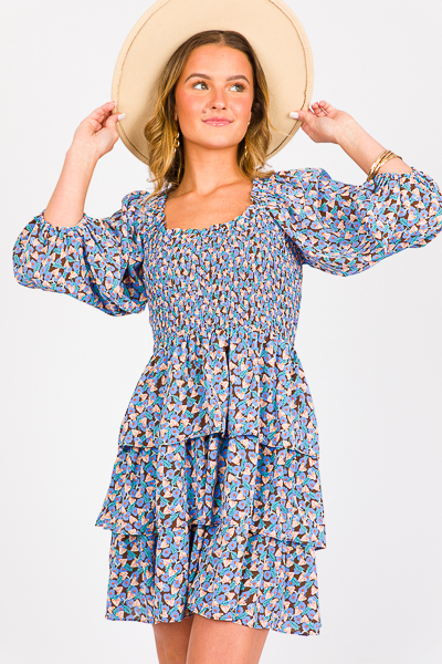 In Bloom Smock Dress, Blue