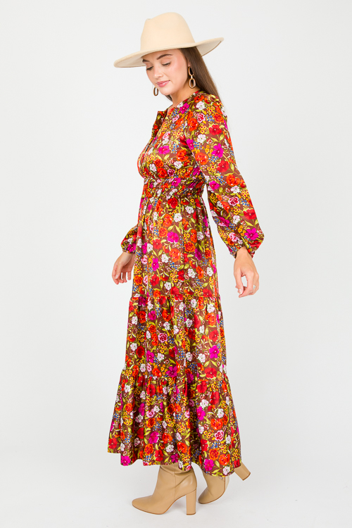 Silky Floral Maxi, Brown