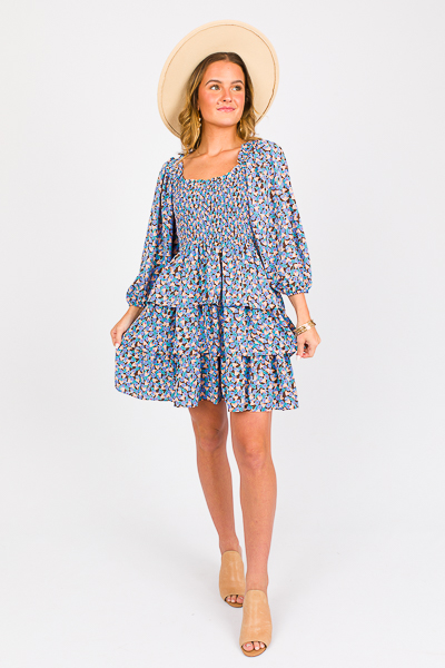 In Bloom Smock Dress, Blue