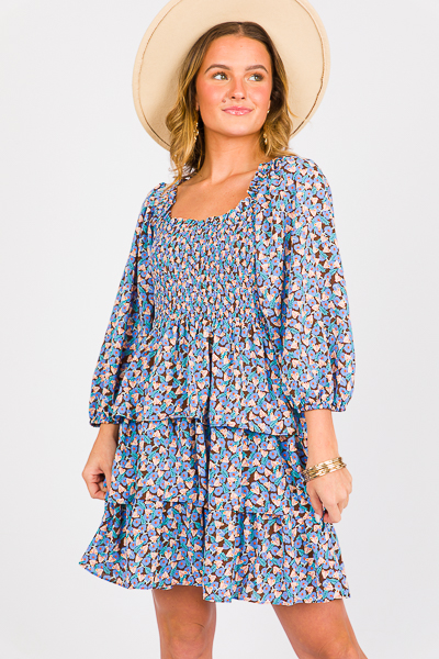 In Bloom Smock Dress, Blue