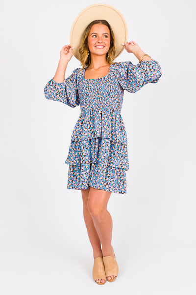 In Bloom Smock Dress, Blue