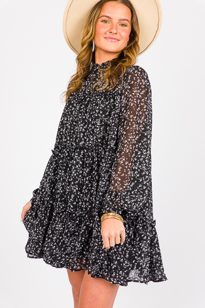 Black Floral Tiered Dress