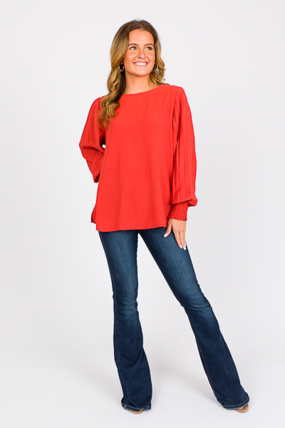 Alys Pleat Sleeve Blouse, Brick