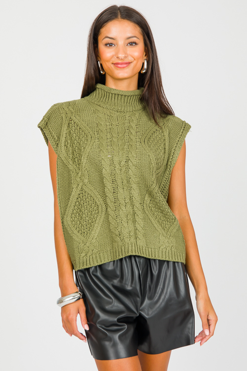 Brett Sweater Vest, Olive - New Arrivals - The Blue Door Boutique