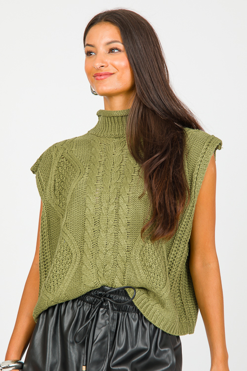 Brett Sweater Vest, Olive - New Arrivals - The Blue Door Boutique