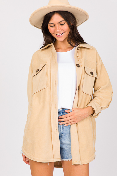 Fleece Tunic Shacket, Beige