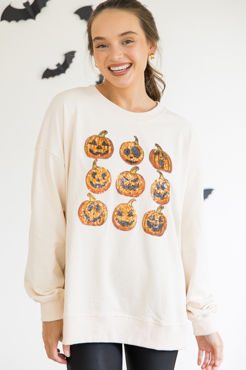 Sequin Pumpkins Sweatshirt, Cream