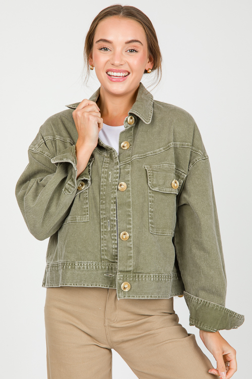 Olive Denim Jacket - New Arrivals - The Blue Door Boutique