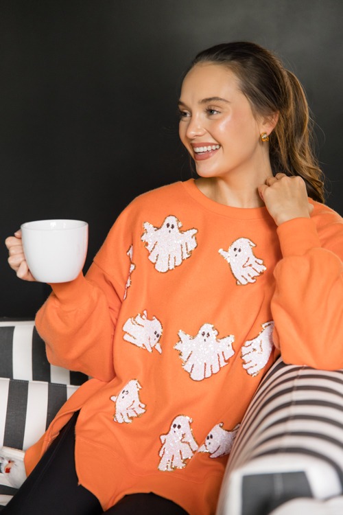 Sequin Ghost Sweatshirt, Orange