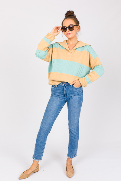 Collared Colorblock Sweater, Bl