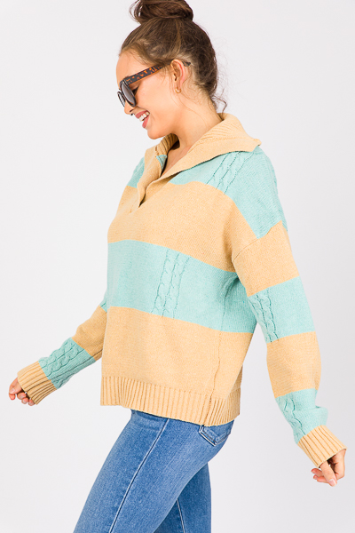 Collared Colorblock Sweater, Bl
