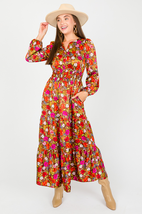 Silky Floral Maxi, Brown