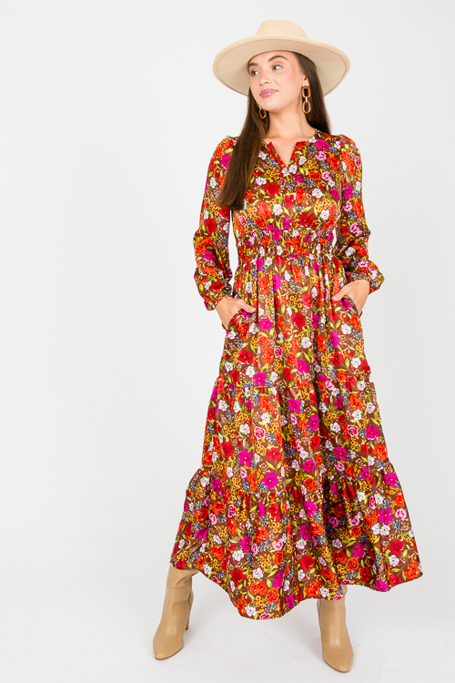 Silky Floral Maxi, Brown