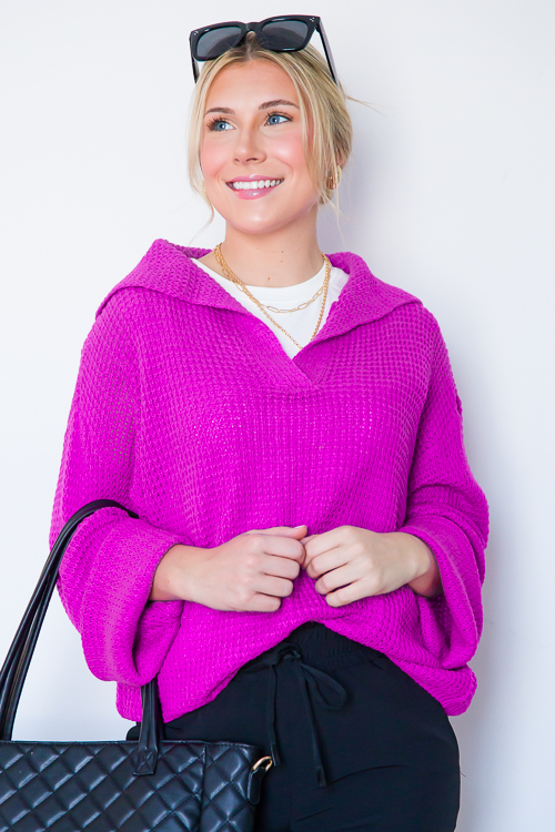 Randa Collar Sweater, Hot Pink