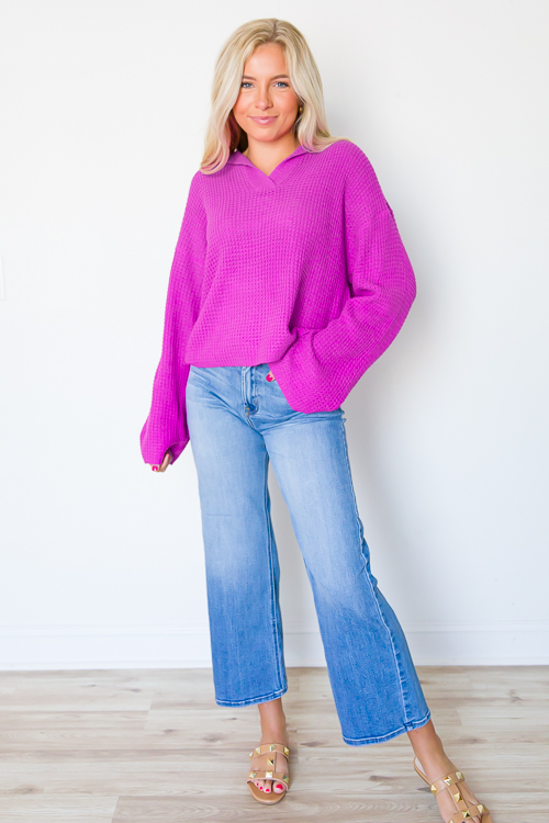 Randa Collar Sweater, Hot Pink