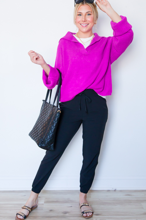 Randa Collar Sweater, Hot Pink