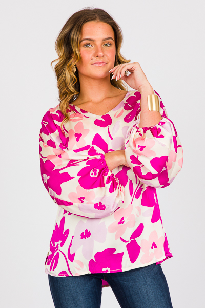 Silky Blooms V Blouse, Orchid