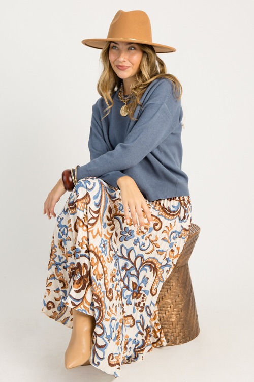 Pleated Print Maxi Skirt, Ivory - 0915-101.jpg