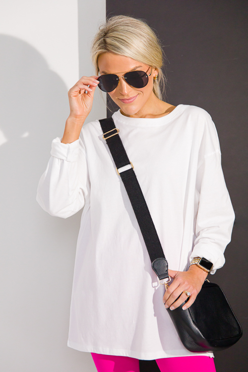 Long Sleeve Boyfriend Tee, White