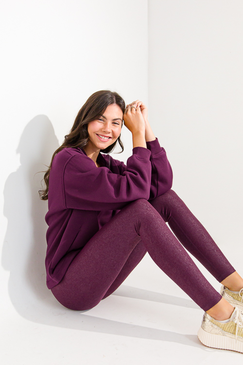 Crossover Foil Leggings, Burgundy