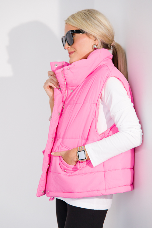 Pink Puffer Vest - New Arrivals - The Blue Door Boutique