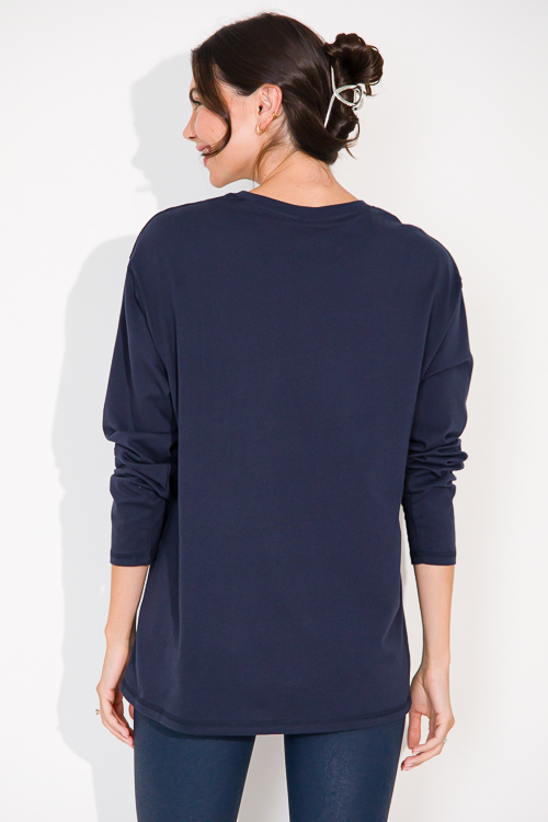 Long Sleeve Boyfriend Tee, Dk. Navy