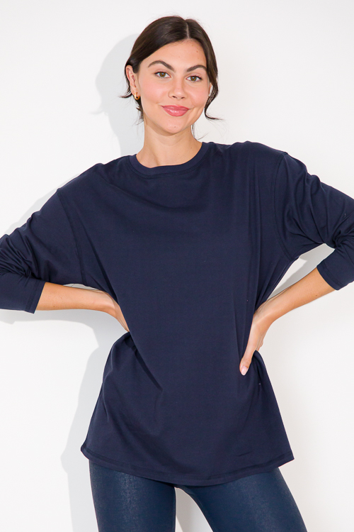 Long Sleeve Boyfriend Tee, Dk. Navy