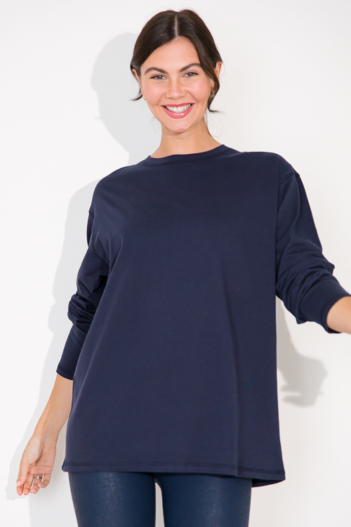 Long Sleeve Boyfriend Tee, Dk. Navy
