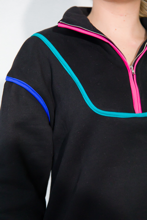 Colorblock Piping Pullover, Black