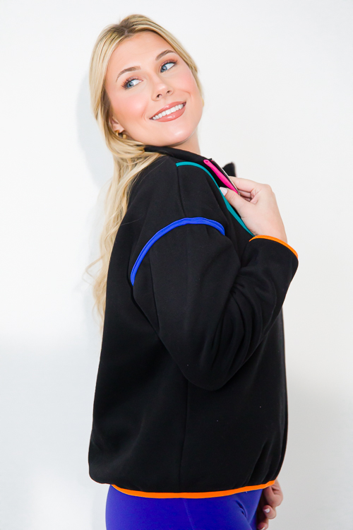 Colorblock Piping Pullover, Black