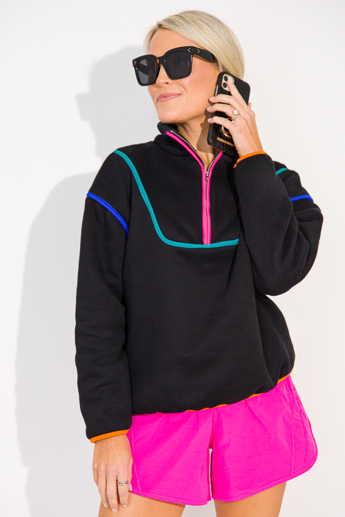 Colorblock Piping Pullover, Black