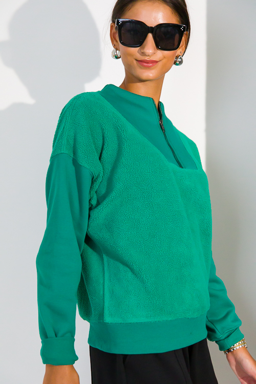 Fleece Contrast Half Zip, Green