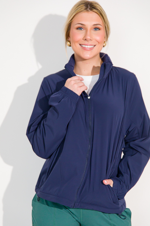 Packable Hood Zip Jacket, Navy