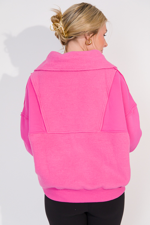 Solid Contrast Zip Pullover, Pink