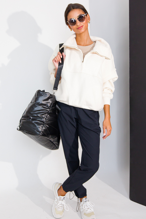 Solid Contrast Zip Pullover, Cream