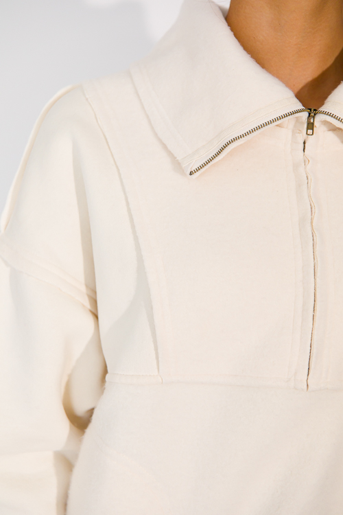 Solid Contrast Zip Pullover, Cream