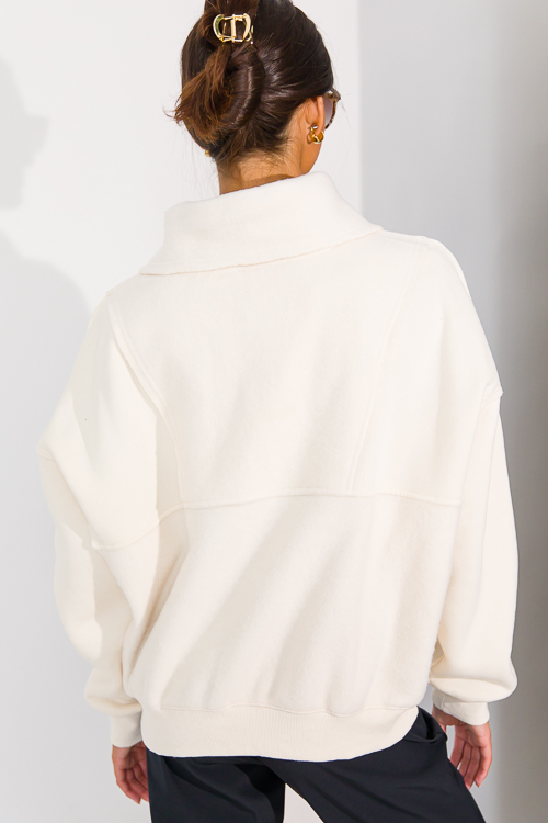 Solid Contrast Zip Pullover, Cream