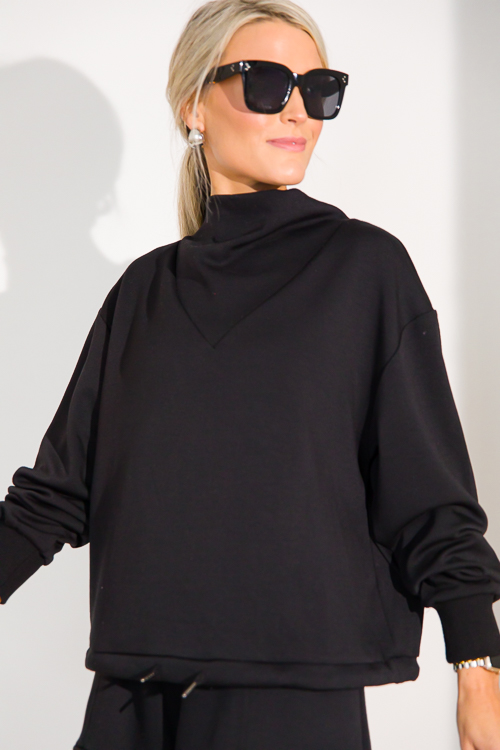 Draw Hem Soft Pullover, Black