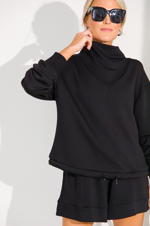 Draw Hem Soft Pullover, Black