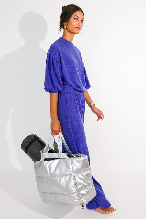 Metallic Puffer Tote, Silver