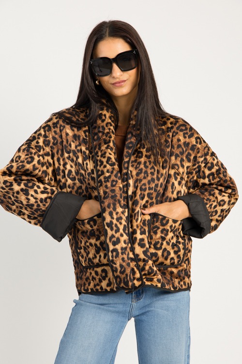 Leopard Open Front Jacket, Taupe